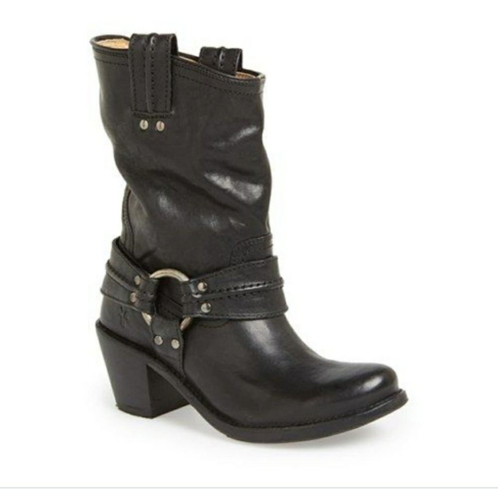 Frye Carmen Short Black Harness Boots